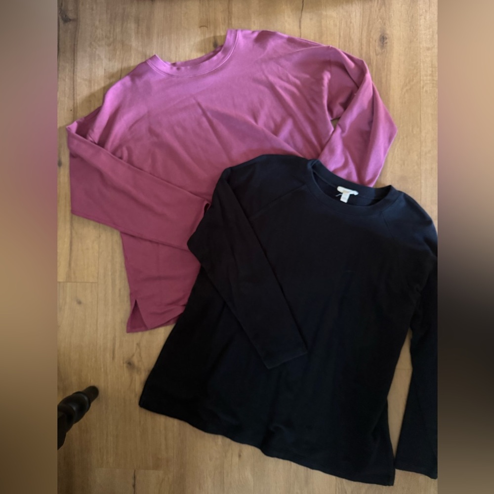 Set of 2! Eileen Fisher Crew Neck Long sleeve Tops Pink Black